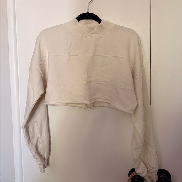 JOAH BROWN DRAWCORD CROP CREW SWEATSHIRT - Picture 2 of 4